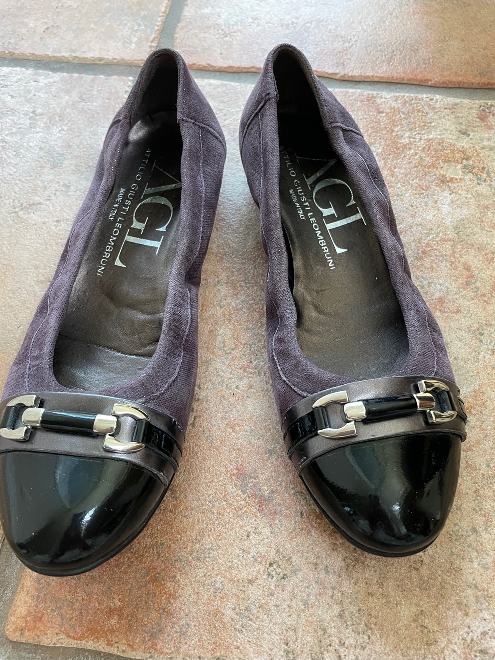 AGL Purple Suede Flats with Black Patent Cap Toe. 35.5 Eu. 5.5 US ~ 6 US